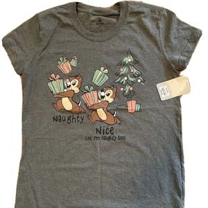 DisneyParks Chip and Dale naughty and nice Women's TShirt Small NWT